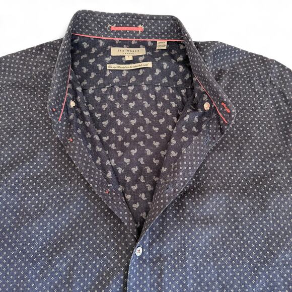 TED BAKER Micro Print 100% Cotton Short Sleeve Shirt Blue Men’s 6 (L/XL) - Picture 4 of 7